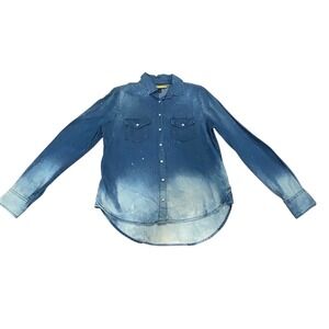 Prince Fox Women Denim Bleach Splatter Button Down Shirt Small Streetwear Moto